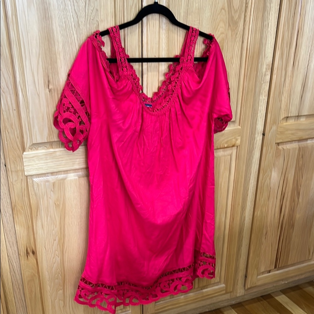 Vibrant Pink Lace Trim Dress/Top OS